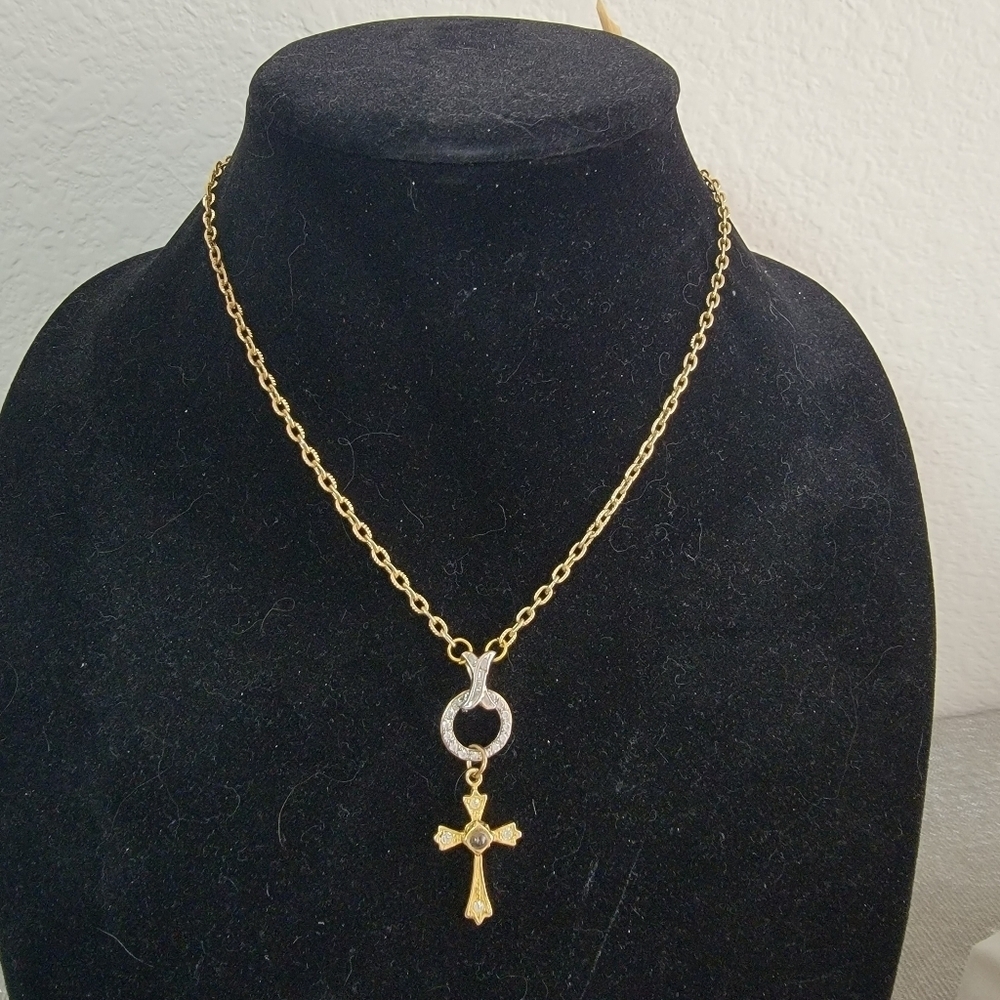 Custom Vintage Gold and Silver Cross Pendant Necklace